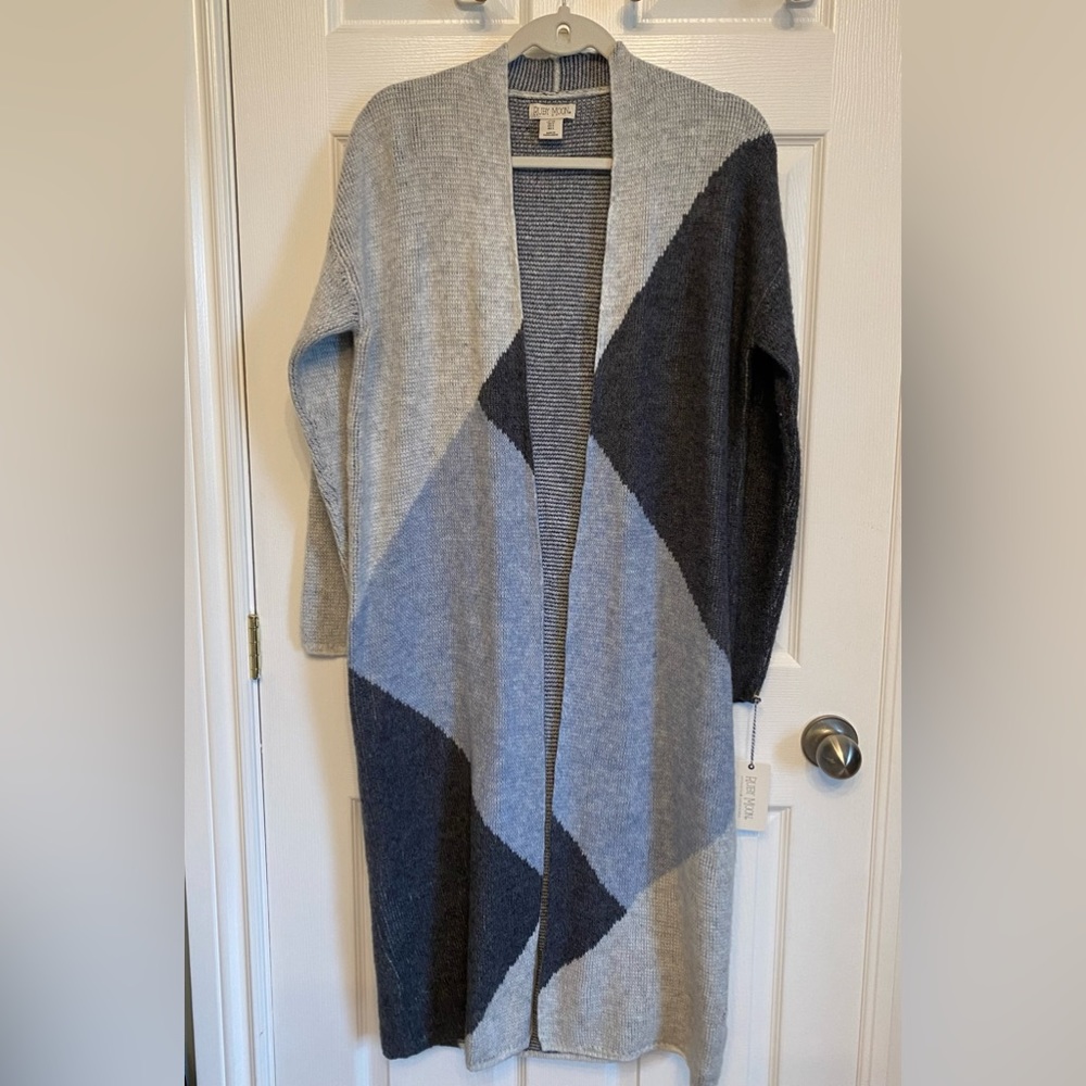 NWT Ruby Moon Boho Long Cardigan Duster Coat Sweater Size Small Blue